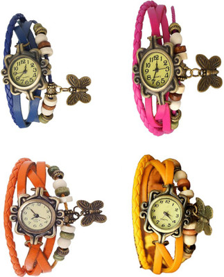 

Kissu Vintage Rakhi Combo of 4 Blue, Orange, Pink And Yellow Watch - For Women