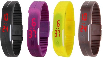 NS18 Silicone Led Magnet Band Combo of 4 Black, Purple, Yellow And Brown Digital Watch  - For Boys & Girls   Watches  (NS18)