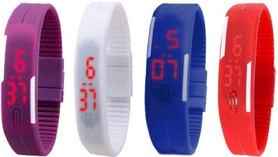 NS18 Silicone Led Magnet Band Watch Combo of 4 Purple, White, Blue And Red Digital Watch  - For Couple   Watches  (NS18)
