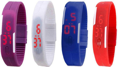 

NS18 Silicone Led Magnet Band Watch Combo of 4 Purple, White, Blue And Red Watch - For Couple