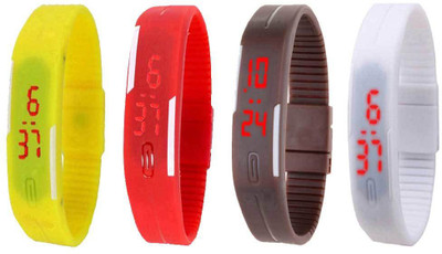 Kissu Led Magnet Band Combo of 4 Yellow, Red, Brown And White Watch - For Men & Women