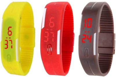 NS18 Silicone Led Magnet Band Combo of 3 Yellow, Red And Brown Digital Watch  - For Boys & Girls   Watches  (NS18)