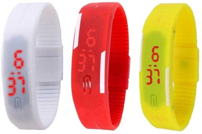 NS18 Silicone Led Magnet Band Combo of 3 White, Red And Yellow Digital Watch  - For Boys & Girls   Watches  (NS18)
