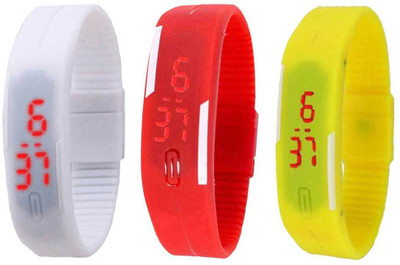 

Kissu Led Magnet Band Combo of 3 White, Red And Yellow Watch - For Men & Women