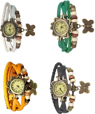 NS18 Vintage Butterfly Rakhi Combo of 4 White, Yellow, Green And Black Analog Watch  - For Women   Watches  (NS18)