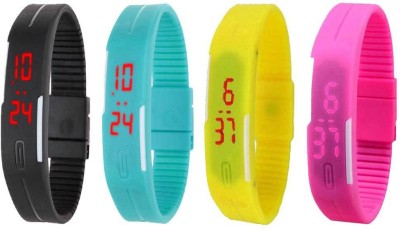 NS18 Silicone Led Magnet Band Watch Combo of 4 Black, Sky Blue, Yellow And Pink Digital Watch  - For Couple   Watches  (NS18)