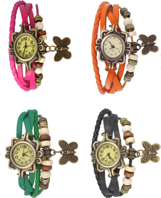 

Kissu Vintage Rakhi Combo of 4 Pink, Green, Orange And Black Watch - For Women