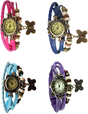 NS18 Vintage Butterfly Rakhi Combo of 4 Pink, Sky Blue, Blue And Purple Analog Watch  - For Women   Watches  (NS18)