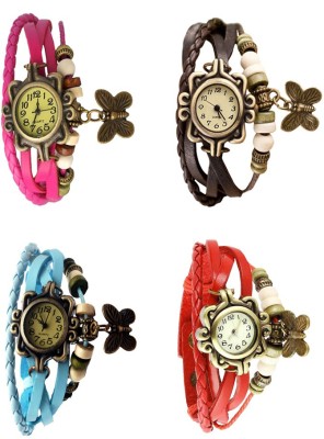 NS18 Vintage Butterfly Rakhi Combo of 4 Pink, Sky Blue, Brown And Red Analog Watch  - For Women   Watches  (NS18)