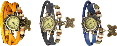 

Kissu Vintage Rakhi Watch Combo of 3 Yellow, Black And Blue Watch - For Women