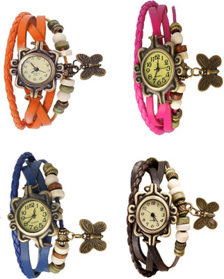 

NS18 Vintage Butterfly Rakhi Combo of 4 Orange, Blue, Pink And Brown Watch - For Women