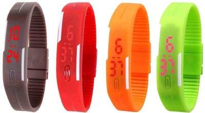 NS18 Silicone Led Magnet Band Combo of 4 Brown, Red, Orange And Green Digital Watch  - For Boys & Girls   Watches  (NS18)