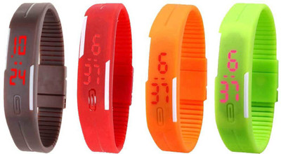 NS18 Silicone Led Magnet Band Combo of 4 Brown, Red, Orange And Green Digital Watch  - For Boys & Girls   Watches  (NS18)