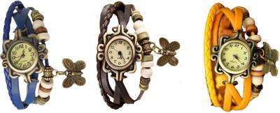 NS18 Vintage Butterfly Rakhi Combo of 3 Blue, Brown And Yellow Analog Watch  - For Women   Watches  (NS18)