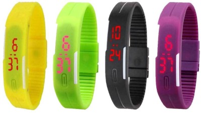 NS18 Silicone Led Magnet Band Watch Combo of 4 Yellow, Green, Black And Purple Digital Watch  - For Couple   Watches  (NS18)