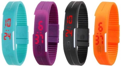 NS18 Silicone Led Magnet Band Combo of 4 Sky Blue, Purple, Black And Orange Digital Watch  - For Boys & Girls   Watches  (NS18)