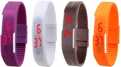 NS18 Silicone Led Magnet Band Combo of 4 Purple, White, Brown And Orange Digital Watch  - For Boys & Girls   Watches  (NS18)