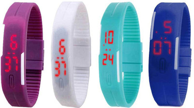 NS18 Silicone Led Magnet Band Combo of 4 Purple, White, Sky Blue And Blue Digital Watch  - For Boys & Girls   Watches  (NS18)