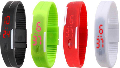 

NS18 Silicone Led Magnet Band Combo of 4 Black, Green, Red And White Watch - For Boys & Girls