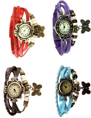 NS18 Vintage Butterfly Rakhi Combo of 4 Red, Brown, Purple And Sky Blue Analog Watch  - For Women   Watches  (NS18)