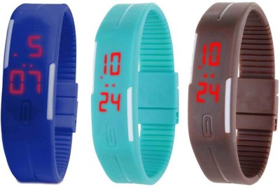 NS18 Silicone Led Magnet Band Combo of 3 Blue, Sky Blue And Brown Digital Watch  - For Boys & Girls   Watches  (NS18)