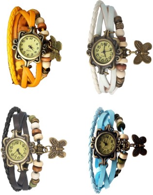 NS18 Vintage Butterfly Rakhi Combo of 4 Yellow, Black, White And Sky Blue Analog Watch  - For Women   Watches  (NS18)