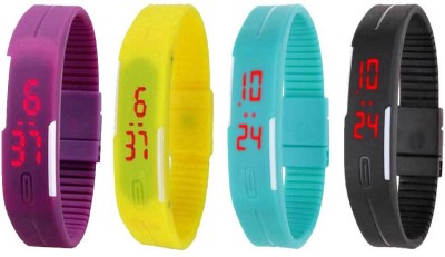 NS18 Silicone Led Magnet Band Combo of 4 Purple, Yellow, Sky Blue And Black Digital Watch  - For Boys & Girls   Watches  (NS18)