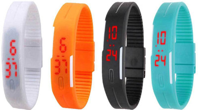 

Kissu Led Magnet Band Combo of 4 White, Orange, Black And Sky Blue Watch - For Men & Women