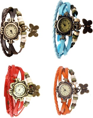 NS18 Vintage Butterfly Rakhi Combo of 4 Brown, Red, Sky Blue And Orange Analog Watch  - For Women   Watches  (NS18)