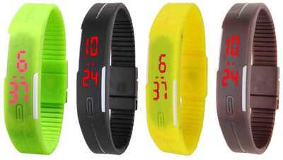 Kissu Led Magnet Band Combo of 4 Green, Black, Yellow And Brown Watch - For Men & Women