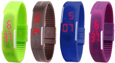 NS18 Silicone Led Magnet Band Watch Combo of 4 Green, Brown, Blue And Purple Digital Watch  - For Couple   Watches  (NS18)