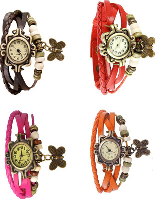 

NS18 Vintage Butterfly Rakhi Combo of 4 Brown, Pink, Red And Orange Watch - For Women