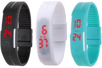 NS18 Silicone Led Magnet Band Combo of 3 Black, White And Sky Blue Digital Watch  - For Boys & Girls   Watches  (NS18)