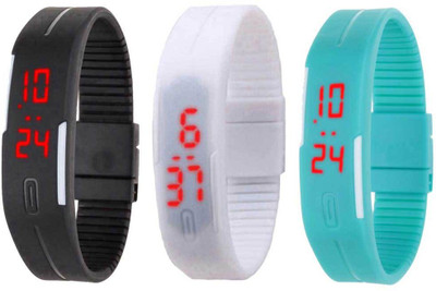 

Kissu Led Band Watch Combo of 3 Black, White And Sky Blue Watch - For Couple