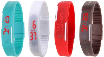 NS18 Silicone Led Magnet Band Combo of 4 Sky Blue, White, Red And Brown Digital Watch  - For Boys & Girls   Watches  (NS18)