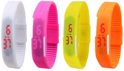 NS18 Silicone Led Magnet Band Combo of 4 White, Pink, Yellow And Orange Digital Watch  - For Boys & Girls   Watches  (NS18)