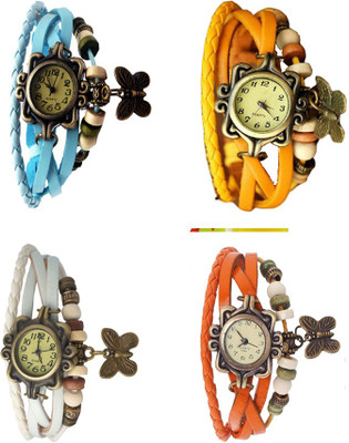 

Kissu Vintage Rakhi Combo of 4 Sky Blue, White, Yellow And Orange Watch - For Women
