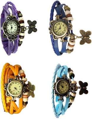 NS18 Vintage Butterfly Rakhi Combo of 4 Purple, Yellow, Blue And Sky Blue Analog Watch  - For Women   Watches  (NS18)