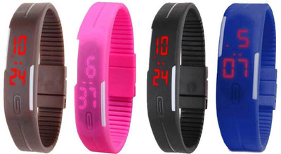 

Kissu Led Magnet Band Combo of 4 Brown, Pink, Black And Blue Watch - For Men & Women