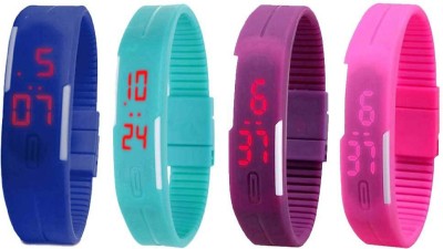 NS18 Silicone Led Magnet Band Watch Combo of 4 Blue, Sky Blue, Purple And Pink Digital Watch  - For Couple   Watches  (NS18)
