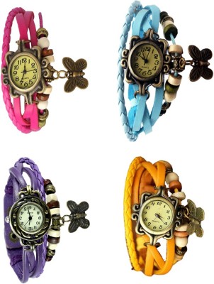 NS18 Vintage Butterfly Rakhi Combo of 4 Pink, Purple, Sky Blue And Yellow Analog Watch  - For Women   Watches  (NS18)