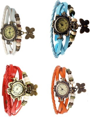 NS18 Vintage Butterfly Rakhi Combo of 4 White, Red, Sky Blue And Orange Analog Watch  - For Women   Watches  (NS18)