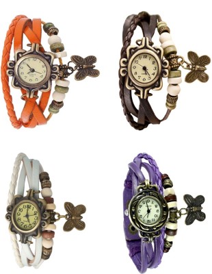 NS18 Vintage Butterfly Rakhi Combo of 4 Orange, White, Brown And Purple Analog Watch  - For Women   Watches  (NS18)
