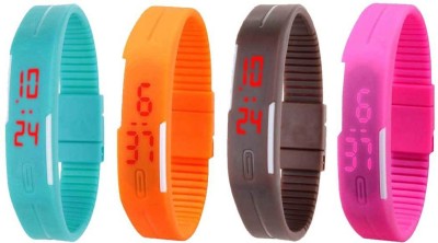NS18 Silicone Led Magnet Band Combo of 4 Sky Blue, Orange, Brown And Pink Digital Watch  - For Boys & Girls   Watches  (NS18)