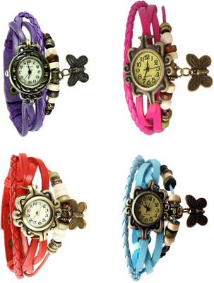 

Kissu Vintage Rakhi Combo of 4 Purple, Red, Pink And Sky Blue Watch - For Women