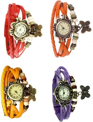 NS18 Vintage Butterfly Rakhi Combo of 4 Red, Yellow, Orange And Purple Analog Watch  - For Women   Watches  (NS18)