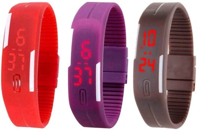 RSN Silicone Led Magnet Band Combo of 3 Red, Purple And Brown Digital Watch  - For Men & Women   Watches  (RSN)