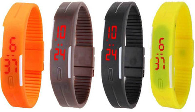 

NS18 Silicone Led Magnet Band Combo of 4 Orange, Brown, Black And Yellow Watch - For Boys & Girls