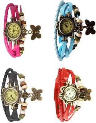 NS18 Vintage Butterfly Rakhi Combo of 4 Pink, Black, Sky Blue And Red Analog Watch  - For Women   Watches  (NS18)