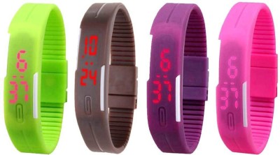 NS18 Silicone Led Magnet Band Watch Combo of 4 Green, Brown, Purple And Pink Digital Watch  - For Couple   Watches  (NS18)